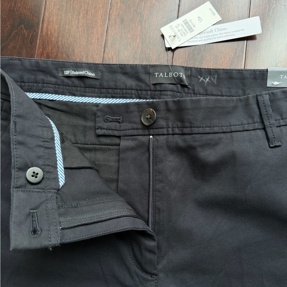 Talbots NWT Women’s Slacks Pants Size 12P Chino Relaxed Ankle Length Black Work - Picture 3 of 9